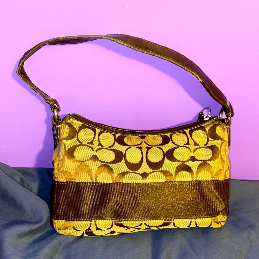 Coach Tan and Brown Signature Shoulder Bag